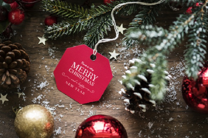 Closeup of Christmas wishing card tag